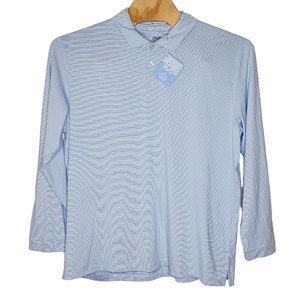 SanSoleil NEW Sol Tek Ice 2XL Blue Striped Men's‎ Long Sleeve Polo Shirt FLAW